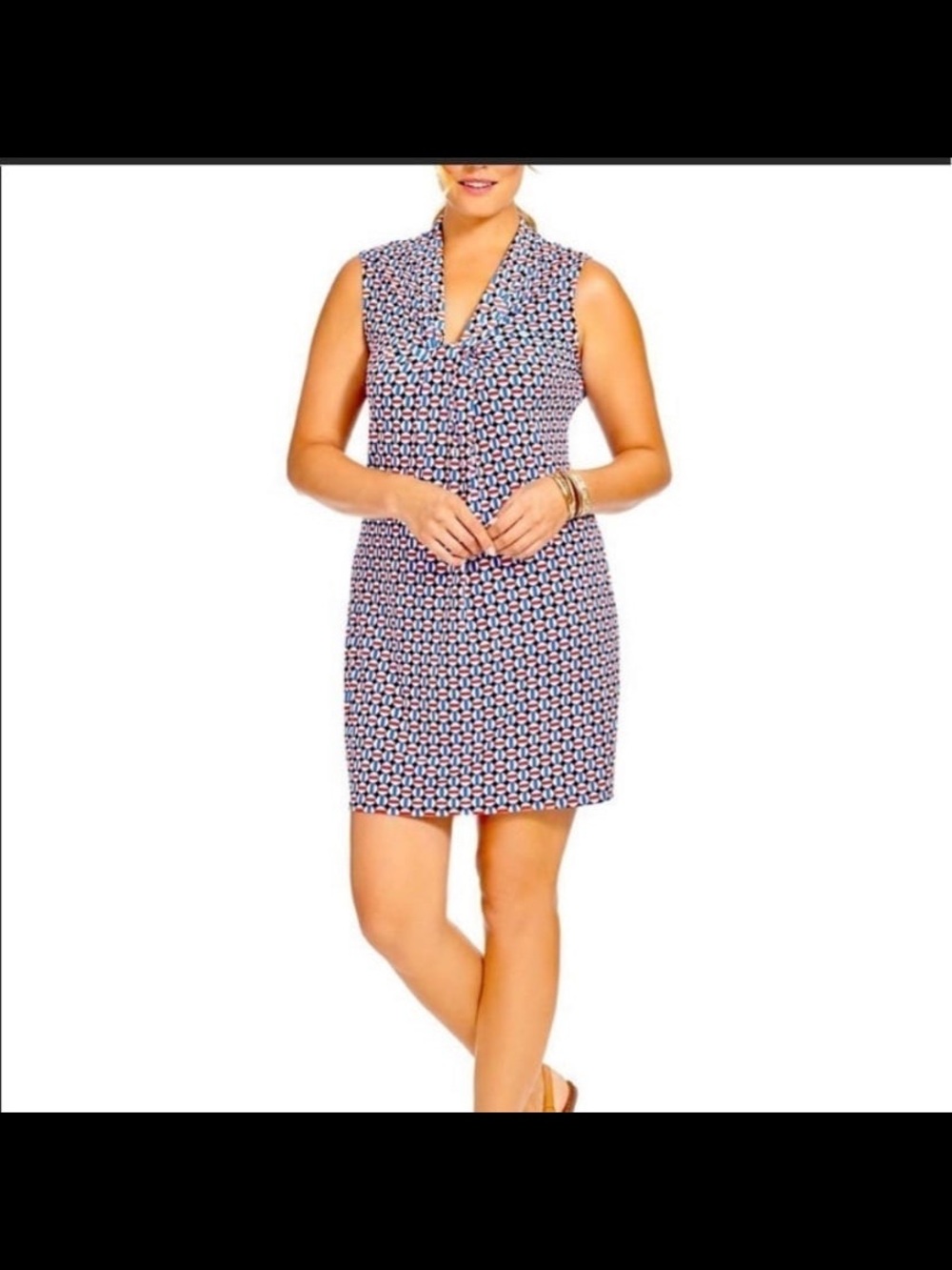 Leota Navy and Red Sleeveless V-Neck Coverup Dress